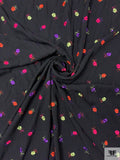 Floral Embroidered Polyester Crepe - Black / Hot Pink / Violet / Orange / Pale Lime