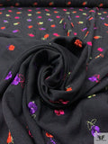 Floral Embroidered Polyester Crepe - Black / Hot Pink / Violet / Orange / Pale Lime