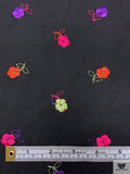 Floral Embroidered Polyester Crepe - Black / Hot Pink / Violet / Orange / Pale Lime