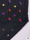 Floral Embroidered Polyester Crepe - Black / Hot Pink / Violet / Orange / Pale Lime