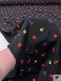 Floral Embroidered Polyester Crepe - Black / Hot Pink / Violet / Orange / Pale Lime