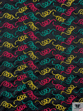 Squiggle Embroidered Polyester Matte Satin - Black / Green / Raspberry / Yellow