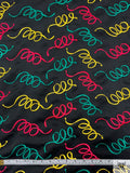 Squiggle Embroidered Polyester Matte Satin - Black / Green / Raspberry / Yellow