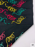 Squiggle Embroidered Polyester Matte Satin - Black / Green / Raspberry / Yellow