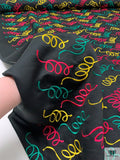 Squiggle Embroidered Polyester Matte Satin - Black / Green / Raspberry / Yellow