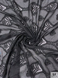 Embroidered Polyester Voile with Lace Detailing - Black