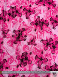 Italian Exotic Floral Printed Viscose Challis with Lurex Pinstripes - Fuchsia / Black / Gold / Silver