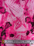 Italian Exotic Floral Printed Viscose Challis with Lurex Pinstripes - Fuchsia / Black / Gold / Silver