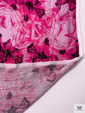 Italian Exotic Floral Printed Viscose Challis with Lurex Pinstripes - Fuchsia / Black / Gold / Silver