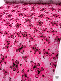 Italian Exotic Floral Printed Viscose Challis with Lurex Pinstripes - Fuchsia / Black / Gold / Silver