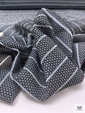 Italian Textured Honeycomb Striped Organza - Black / Lightest Grey