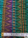 Italian Ethno-Geometric Matelassé Metallic Brocade - Teal Water Green / Burnt Orange / Purple