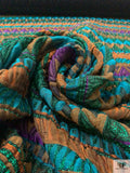 Italian Ethno-Geometric Matelassé Metallic Brocade - Teal Water Green / Burnt Orange / Purple