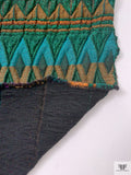 Italian Ethno-Geometric Matelassé Metallic Brocade - Teal Water Green / Burnt Orange / Purple