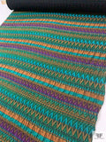 Italian Ethno-Geometric Matelassé Metallic Brocade - Teal Water Green / Burnt Orange / Purple