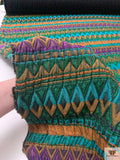 Italian Ethno-Geometric Matelassé Metallic Brocade - Teal Water Green / Burnt Orange / Purple