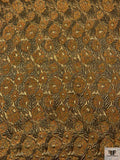 French Leaf and Floral Novelty Chenille Metallic Brocade - Ochre / Antique Gold / Black / Multicolor