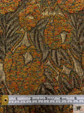 French Leaf and Floral Novelty Chenille Metallic Brocade - Ochre / Antique Gold / Black / Multicolor