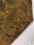 French Leaf and Floral Novelty Chenille Metallic Brocade - Ochre / Antique Gold / Black / Multicolor