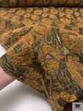 French Leaf and Floral Novelty Chenille Metallic Brocade - Ochre / Antique Gold / Black / Multicolor