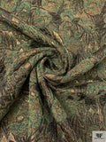 French Leaf and Floral Novelty Chenille Metallic Brocade - Dusty Green / Antique Gold / Black / Multicolor