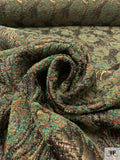 French Leaf and Floral Novelty Chenille Metallic Brocade - Dusty Green / Antique Gold / Black / Multicolor