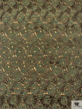 French Leaf and Floral Novelty Chenille Metallic Brocade - Dusty Green / Antique Gold / Black / Multicolor