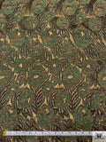 French Leaf and Floral Novelty Chenille Metallic Brocade - Dusty Green / Antique Gold / Black / Multicolor