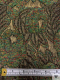 French Leaf and Floral Novelty Chenille Metallic Brocade - Dusty Green / Antique Gold / Black / Multicolor