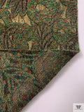 French Leaf and Floral Novelty Chenille Metallic Brocade - Dusty Green / Antique Gold / Black / Multicolor