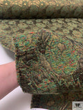 French Leaf and Floral Novelty Chenille Metallic Brocade - Dusty Green / Antique Gold / Black / Multicolor