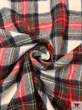 Italian Plaid Brushed Wool Jacket Weight - Red / Off-White / Evergreen / Yellow