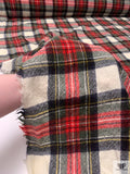 Italian Plaid Brushed Wool Jacket Weight - Red / Off-White / Evergreen / Yellow