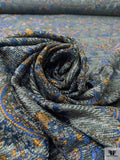 French Floral Paisley Chenille Brocade - Steel Grey / Blue / Tangerine Orange