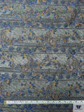 French Floral Paisley Chenille Brocade - Steel Grey / Blue / Tangerine Orange