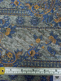 French Floral Paisley Chenille Brocade - Steel Grey / Blue / Tangerine Orange