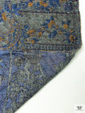 French Floral Paisley Chenille Brocade - Steel Grey / Blue / Tangerine Orange