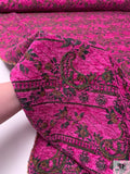 French Floral Paisley Chenille Brocade - Fuchsia / Green / Tangerine Orange