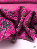 French Floral Paisley Chenille Brocade - Fuchsia / Green / Tangerine Orange