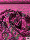 French Floral Paisley Chenille Brocade - Fuchsia / Green / Tangerine Orange