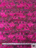 French Floral Paisley Chenille Brocade - Fuchsia / Green / Tangerine Orange