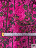 French Floral Paisley Chenille Brocade - Fuchsia / Green / Tangerine Orange