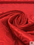 Italian Floral Satin-Corded Brocade - Red