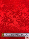 Italian Floral Satin-Corded Brocade - Red