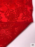 Italian Floral Satin-Corded Brocade - Red