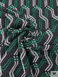 Italian Geometric Lattice Heavy Corded Ottoman Brocade - Black / Green / White