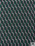 Italian Geometric Lattice Heavy Corded Ottoman Brocade - Black / Green / White