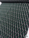 Italian Geometric Lattice Heavy Corded Ottoman Brocade - Black / Green / White