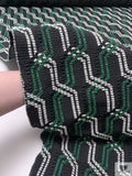 Italian Geometric Lattice Heavy Corded Ottoman Brocade - Black / Green / White