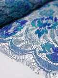 French Metallic Printed Chantilly Lace - Blue / Aqua / Silver